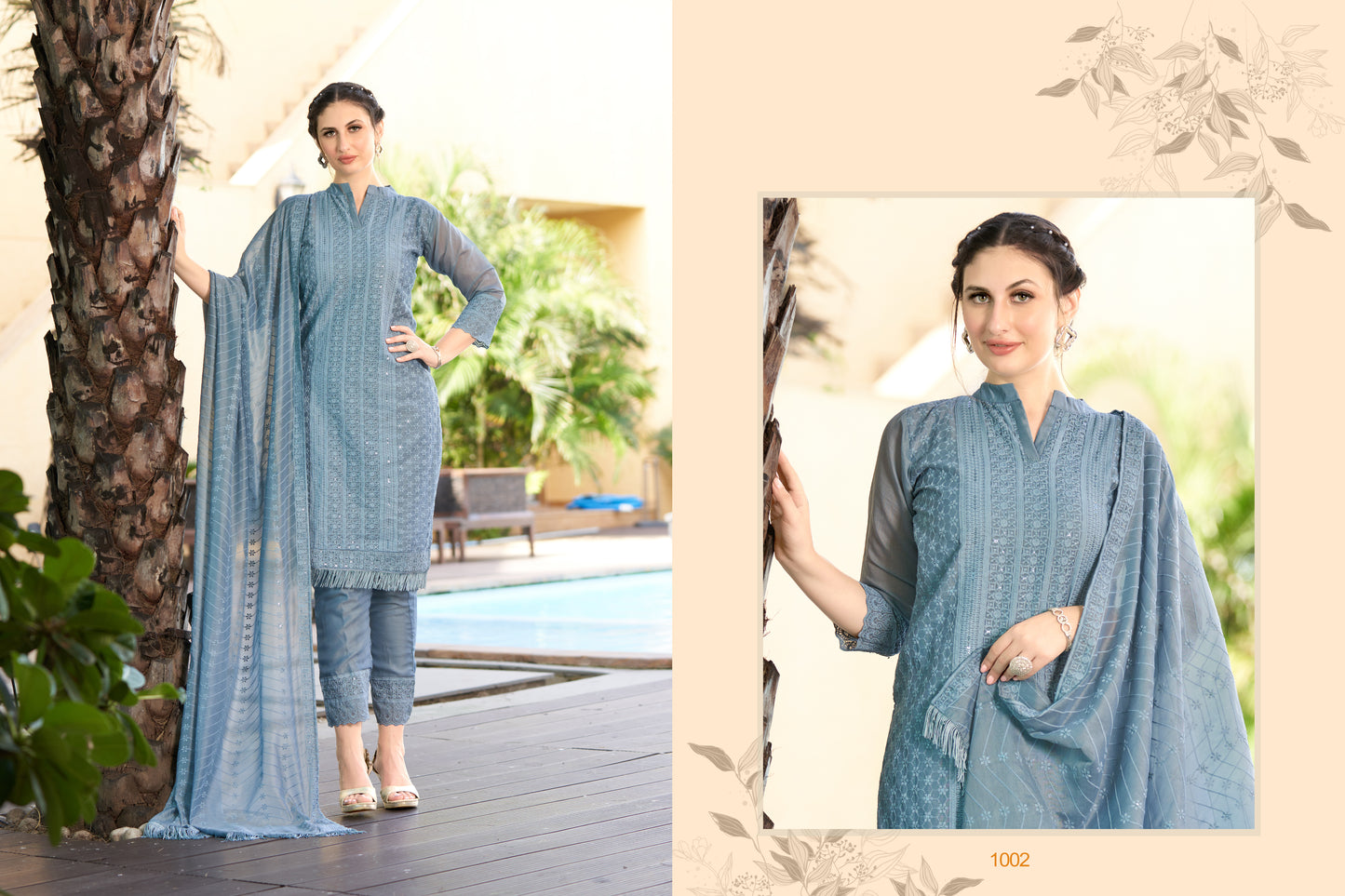 Women's Fabric Silk Embroidery Kurta Set Printed Heavy Kurti with Pants and Dupatta Set