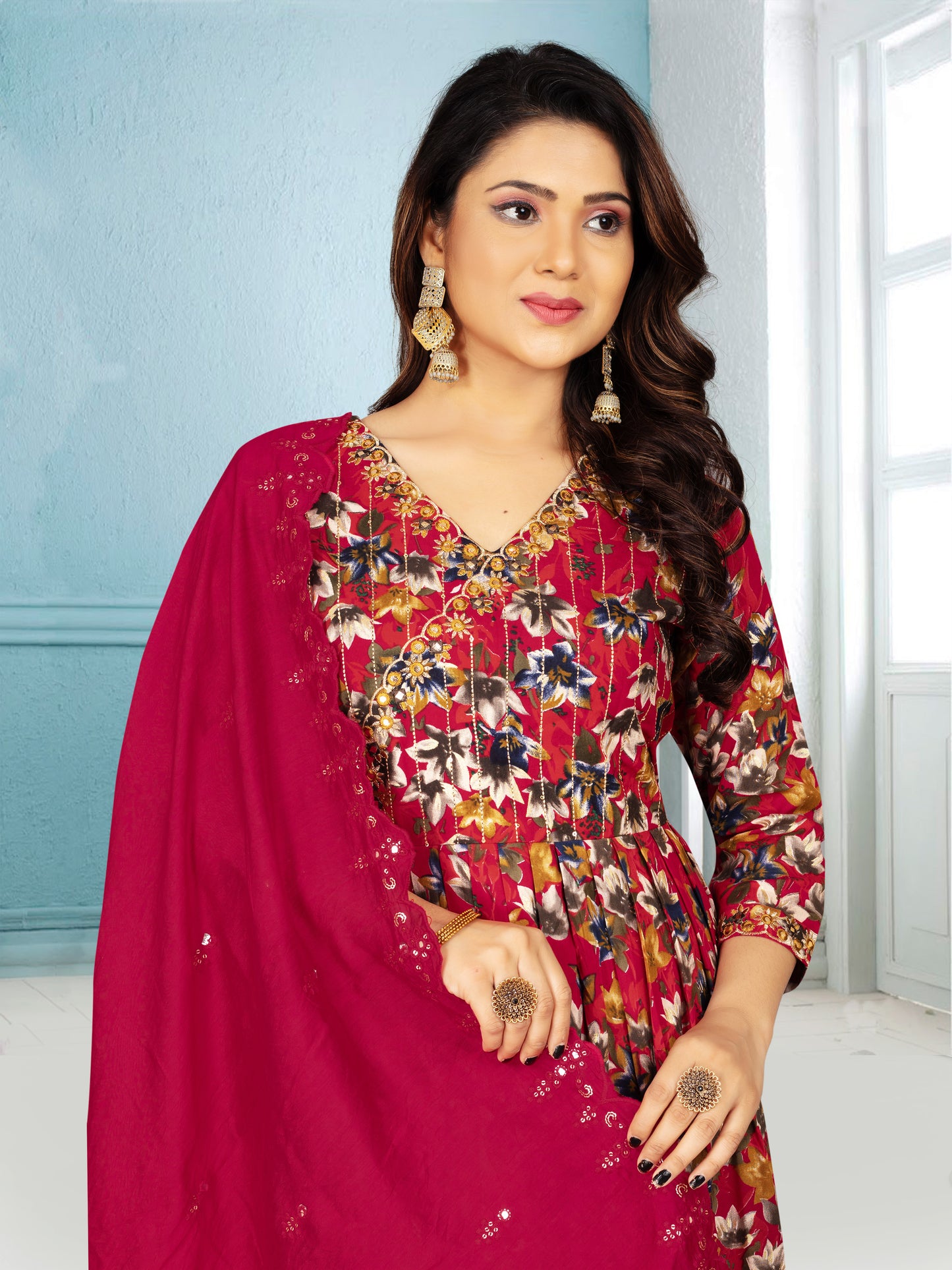 Somya Rani  Aliya Cut Style Look Pure Rayon Fabric With Beautiful Embroidery Work