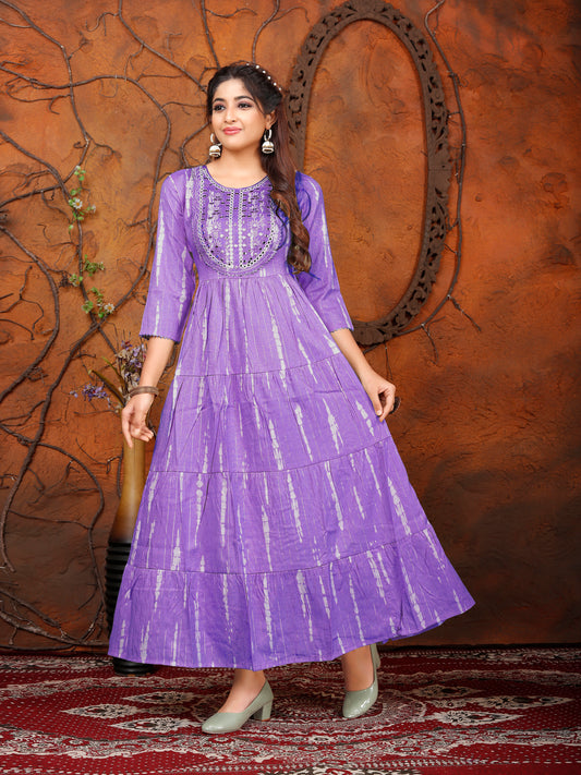Women’s Cotton Anarkali Tier Pattern Gown