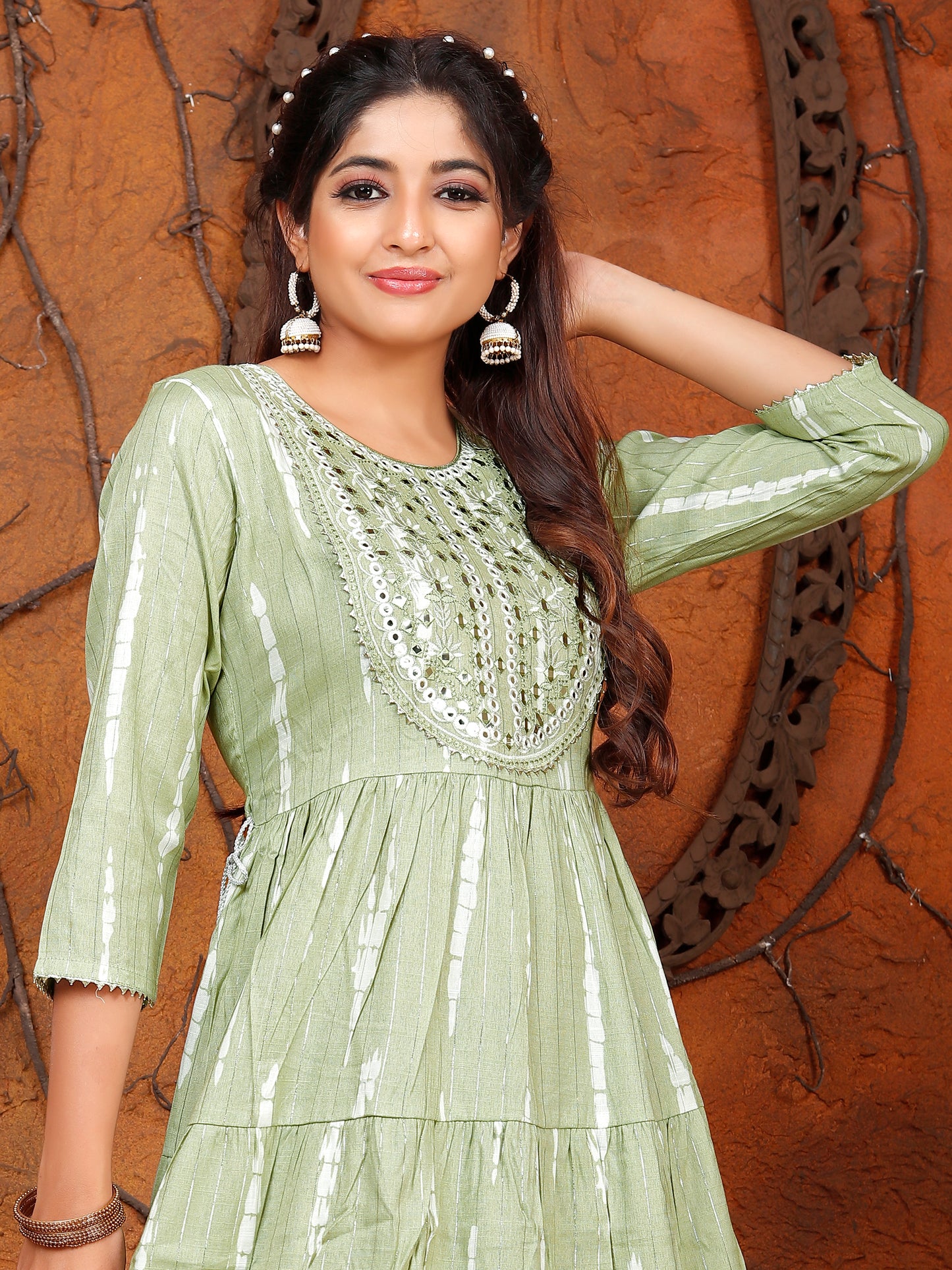 Women’s Cotton Anarkali Tier Pattern Gown With Beautiful Embroidery Work