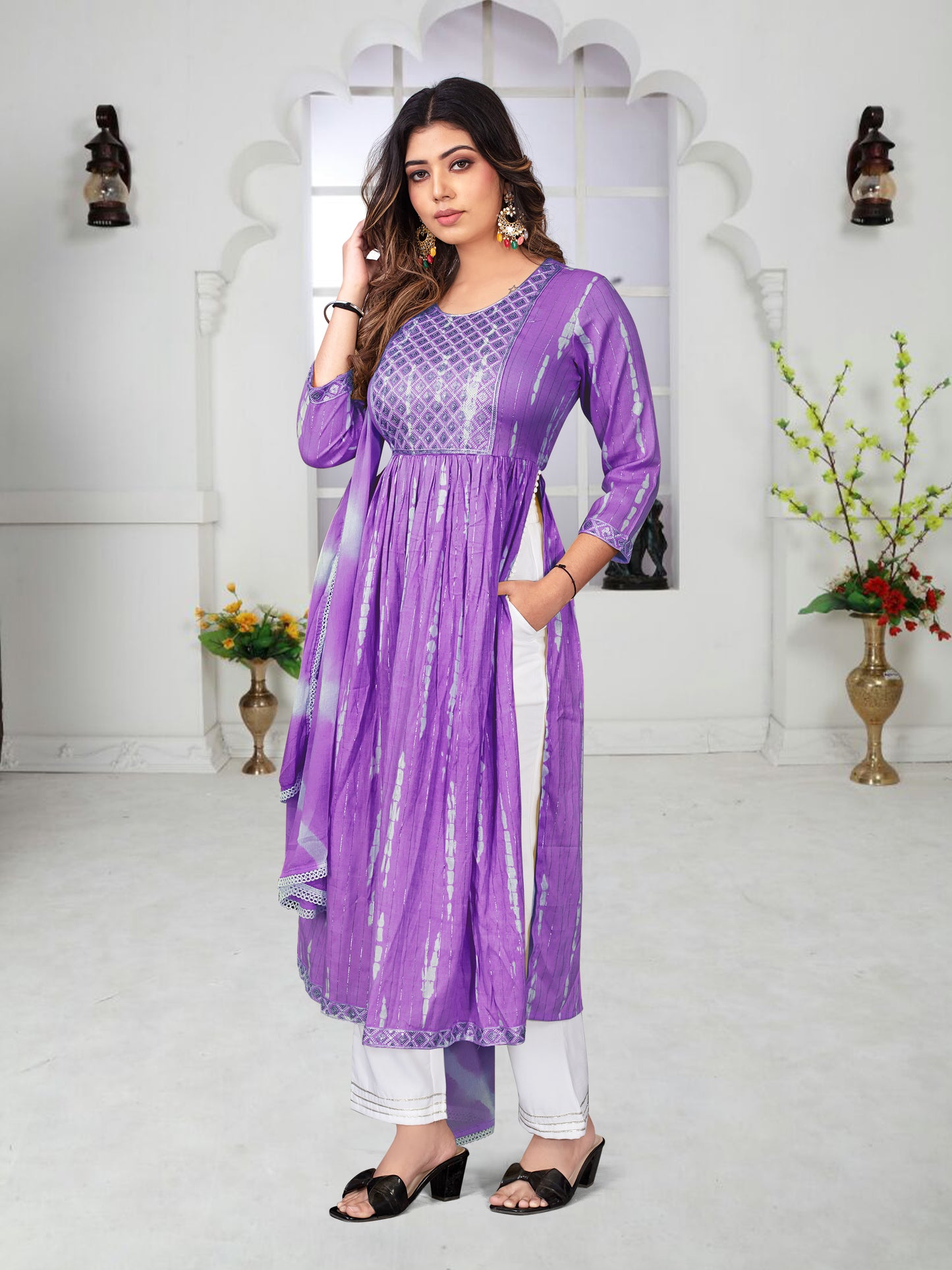 Falak Nayra Cut Set Rayon Fabric With Embroidery Work
