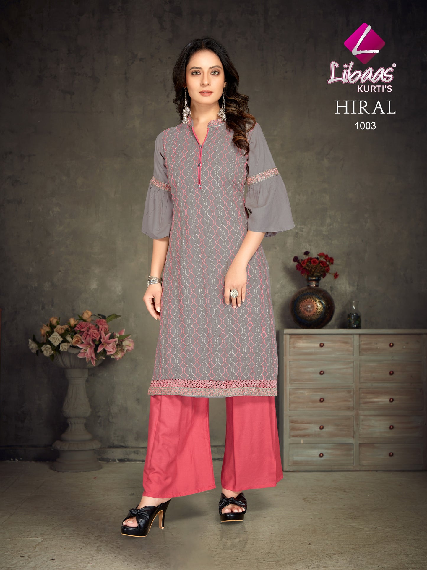 Women's Fabric Rayon Embroidery Kurta Set Printed Heavy Kurti with Pants