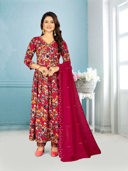 Somya Rani  Aliya Cut Style Look Pure Rayon Fabric With Beautiful Embroidery Work