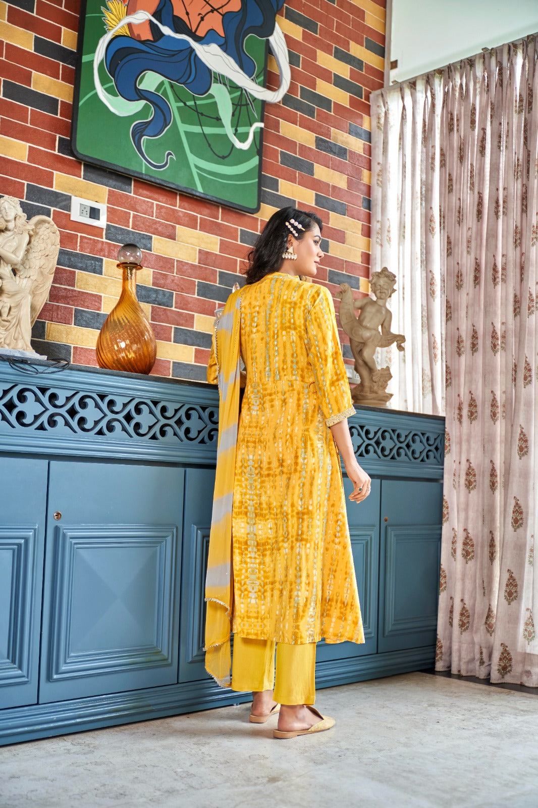 Women's A-line Fabric Rayon Embroidery Kurta Set Printed Heavy Kurti with Pants & Dupatta Set