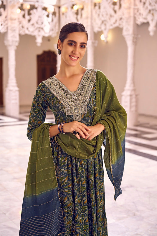 Sanvi A-Line Kurta Set Rayon Fabric With Beautiful Embroidery Work