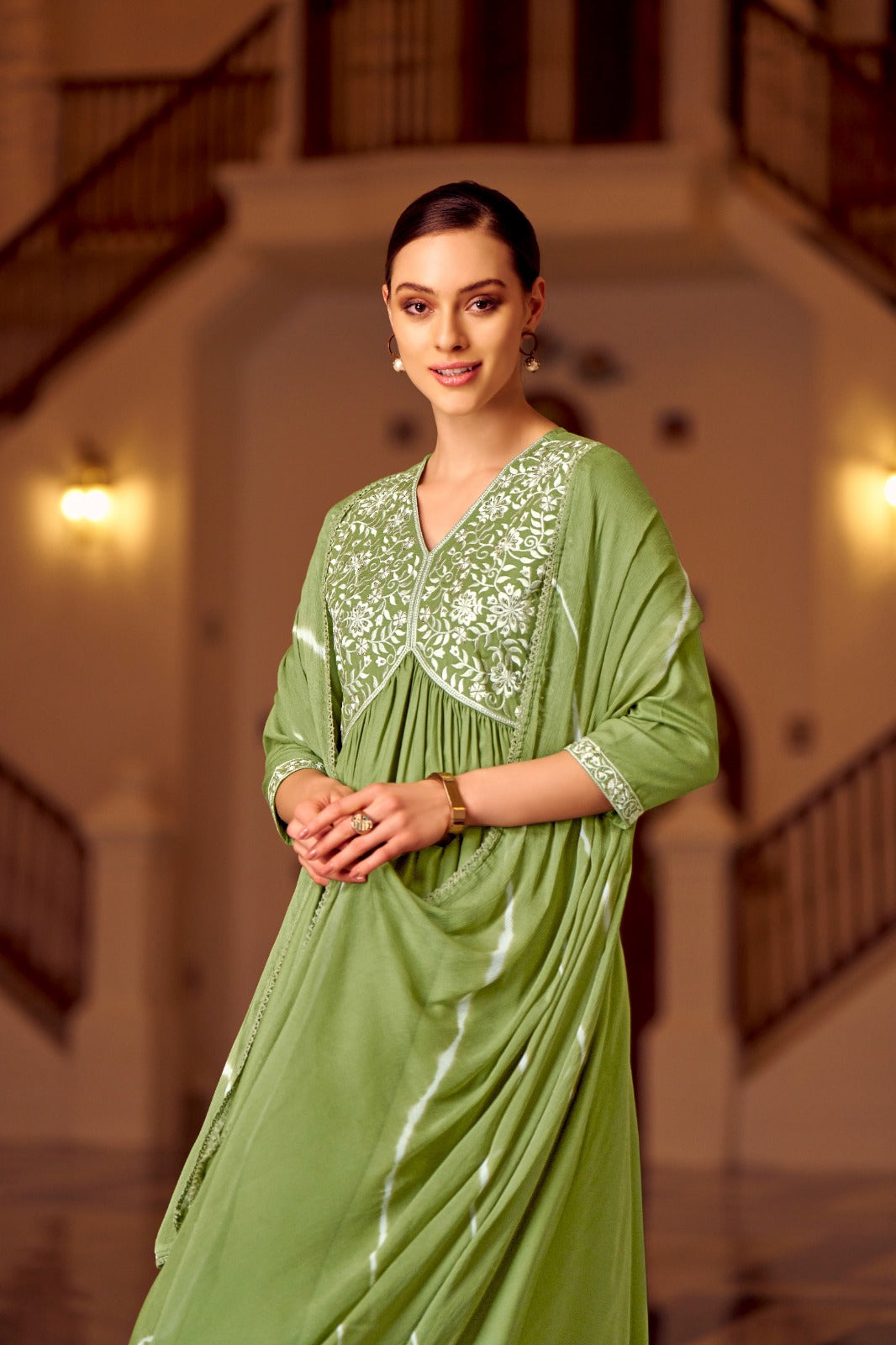 Angel-Pista Aliya Cut style Fancy Fabric Pure Rayon With Embroidery Work