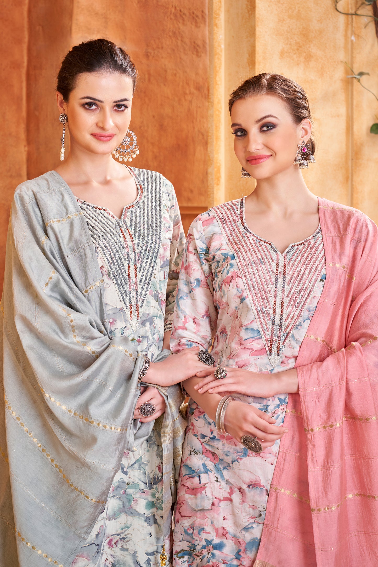 Jasmine pink Women Straight Fancy Kurta With Pant Dupatta Set Chanderi Modal Fabric So Beautiful Embroidery Work