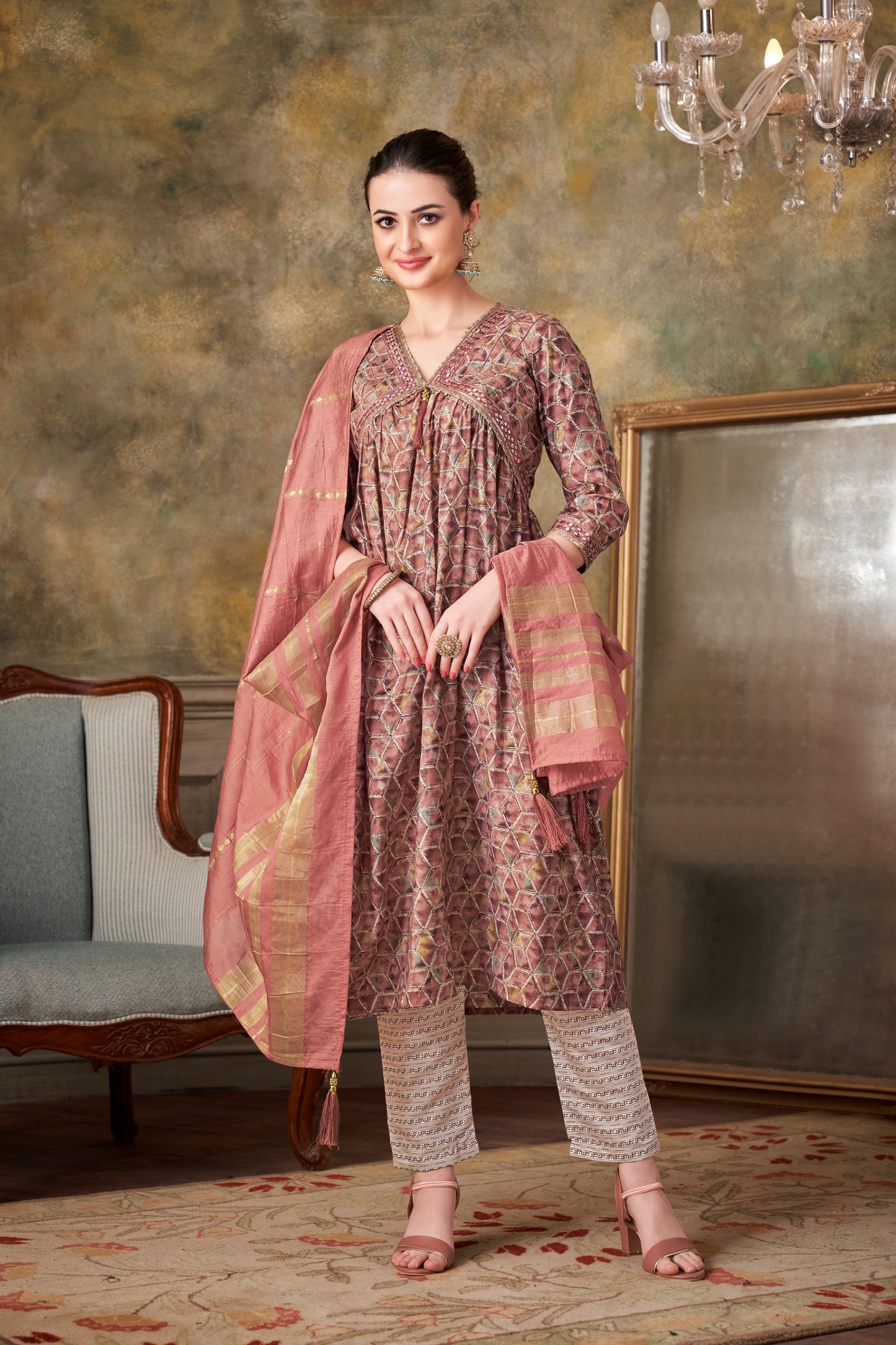 Rolex Fancy Aliya Cut Women Kurta With Pant Dupatta Set ModalFabric So Beautiful Embroidery Work Women Alia Style Look