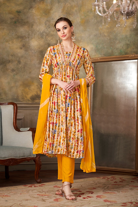 Fancy Aliya Cut Women Kurta With Pant Dupatta Set Fancy Rayon Fabric So Beautiful Embroidery Work Women Alia Style Look