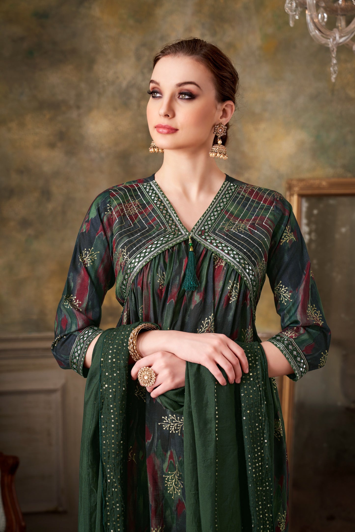 Signature Fancy Straight Women Kurta With Pant Dupatta Set Chanderi Fabrice So Beautiful Embroidery Work Women