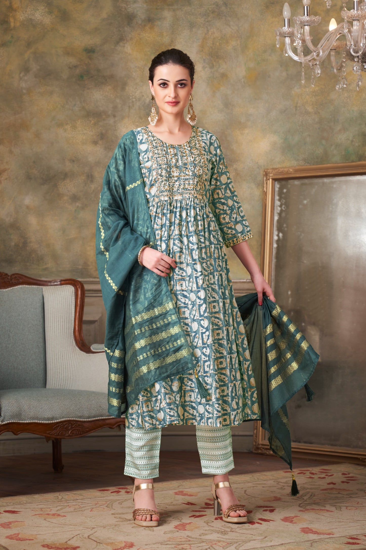 Anaya Fancy Chanderi Fabric So Beautiful Embroidery Work Women Kurta set