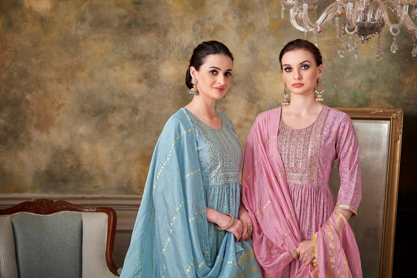 Diya Fancy Chanderi Fabric So Beautiful Embroidery Work Women Kurta set