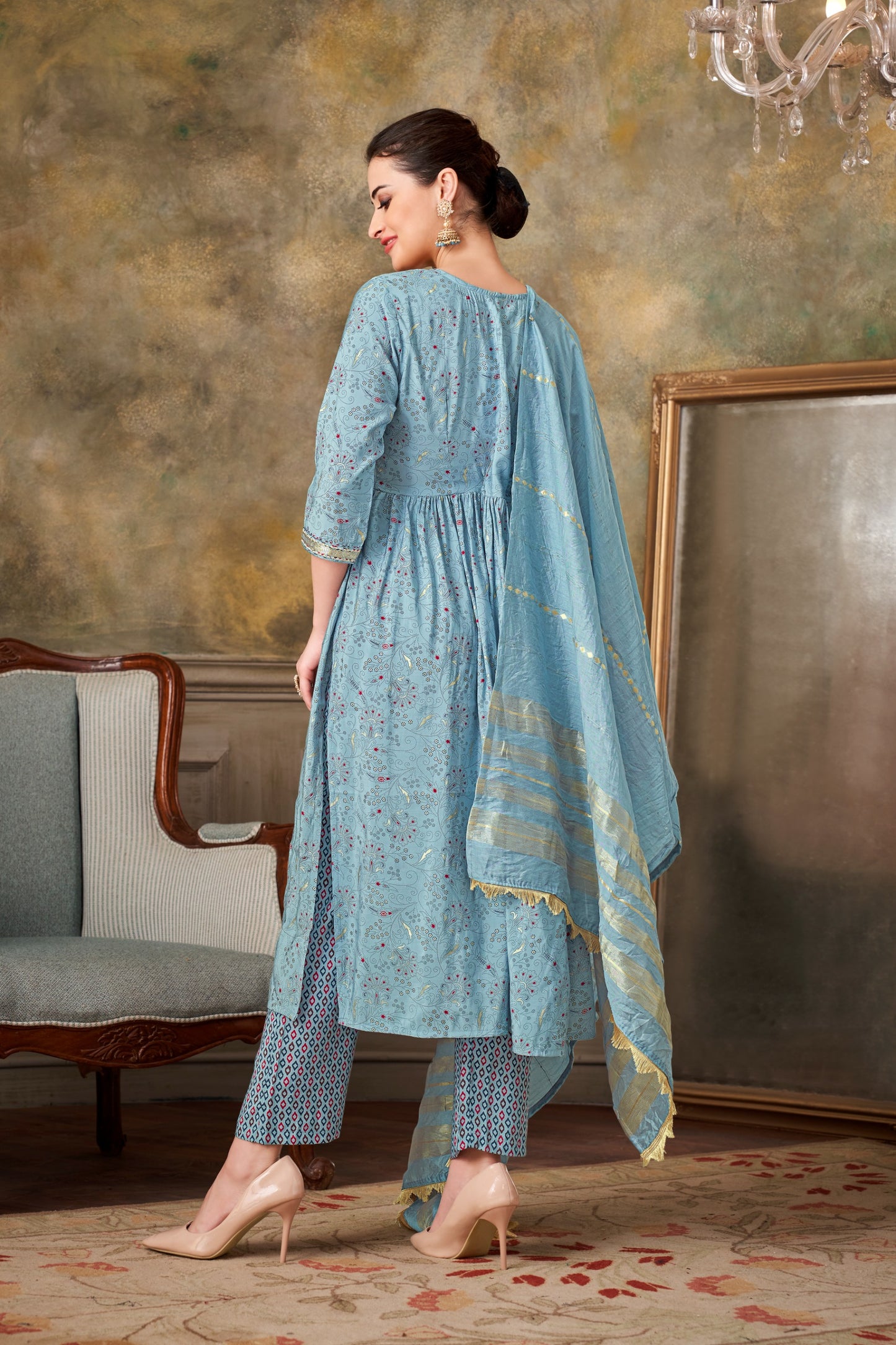 Diya Fancy Chanderi Fabric So Beautiful Embroidery Work Women Kurta set